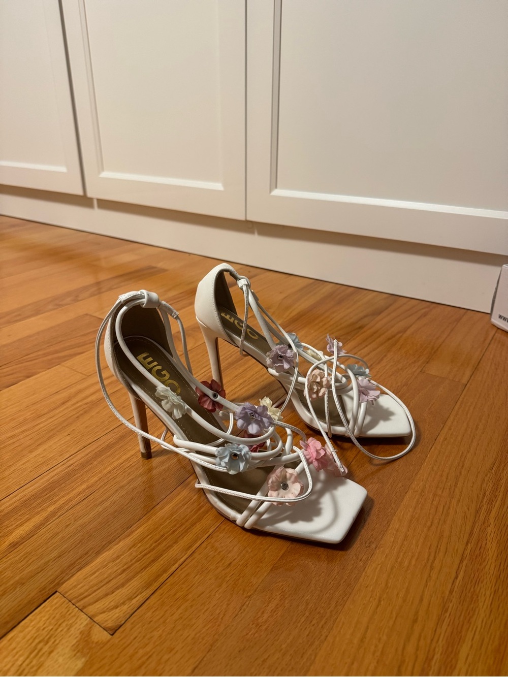 White Floral Strap High Heel Sandals